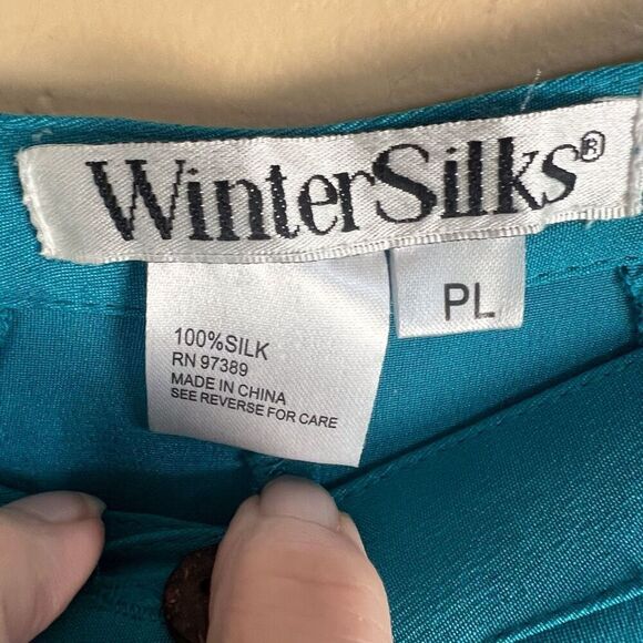 WinterSilks‎ Womens 100% Silk Wide Leg Turquoise Blue Pant Size Petite Large - Picture 6 of 6